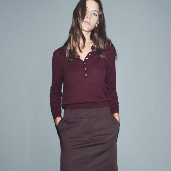 ZARA BUTTONED KNIT POLO TOP - Picture 1 of 9